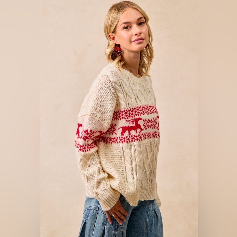 ⚡️ 📦 BiBi “ Nordic Nights “ Cableknit Fair Isle Sweater | Cream - Picture 5 of 10